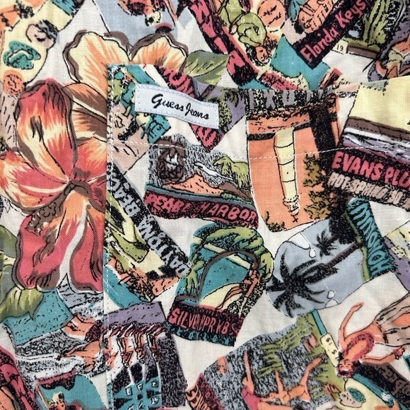 Vintage Guess Shirt Mens Large Hawaiian Camp Beach Surfer Ocean Cotton Casual - Picture 4 of 6